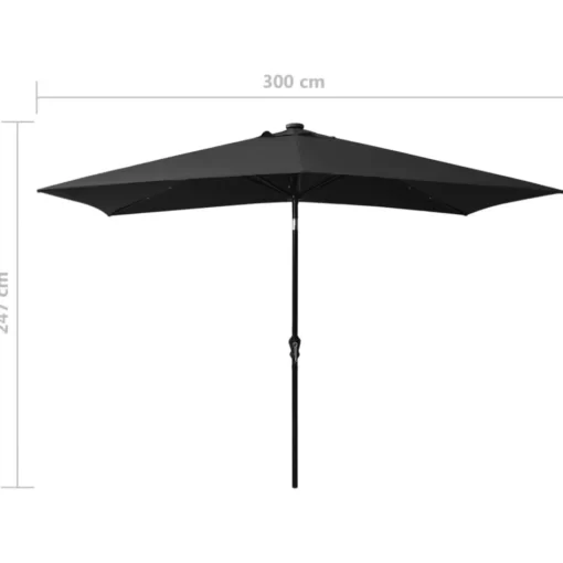 vidaXL Lawn & Garden* Parasol With Leds And Steel Pole Black 6.6'X9.8'