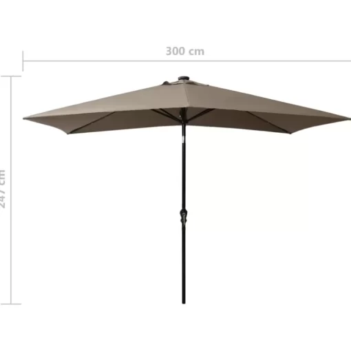 vidaXL Lawn & Garden* Parasol With Leds And Steel Pole Taupe 6.6'X9.8'