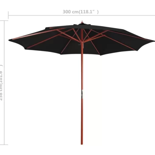 vidaXL Lawn & Garden* Parasol With Wooden Pole 118.1"X101.6" Black