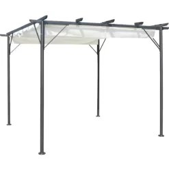 vidaXL Lawn & Garden* Pergola With Retractable Roof Cream White 9.8'X9.8' Steel