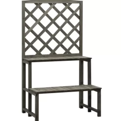 vidaXL Lawn & Garden* Plant Stand With Trellis Gray 27.6"X16.5"X47.2" Solid Firwood