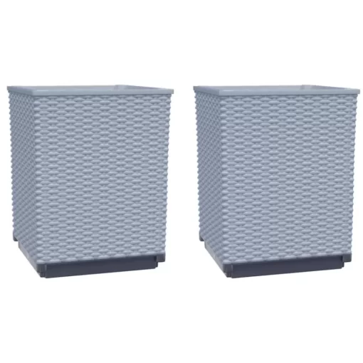 vidaXL Lawn & Garden* Planters 2 Pcs Light Gray 11.8"X11.8"X14.6" Polypropylene