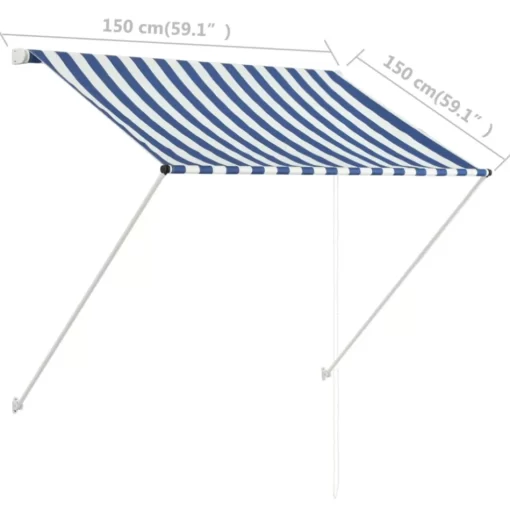 vidaXL Lawn & Garden* Retractable Awning 59.1"X59.1" Blue And White