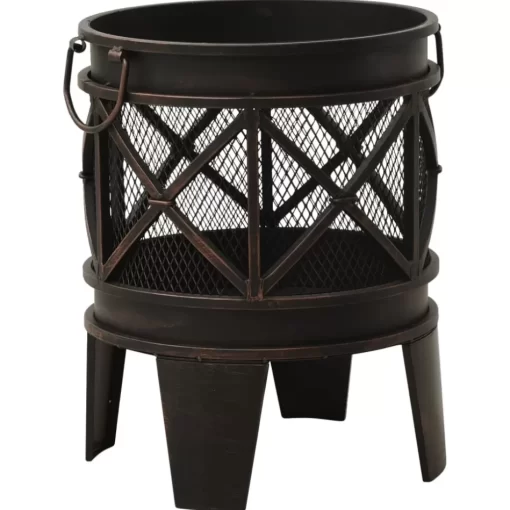 vidaXL Fireplaces* Rustic Fire Pit With Poker Φ16.5"21.3" Steell