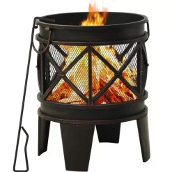 vidaXL Fireplaces* Rustic Fire Pit With Poker Φ16.5"21.3" Steell