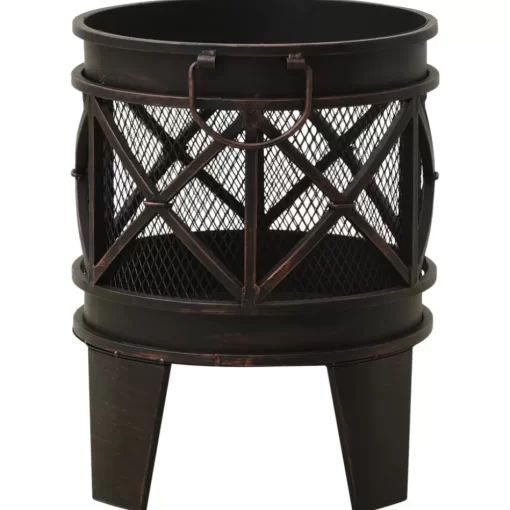 vidaXL Fireplaces* Rustic Fire Pit With Poker Φ16.5"21.3" Steell