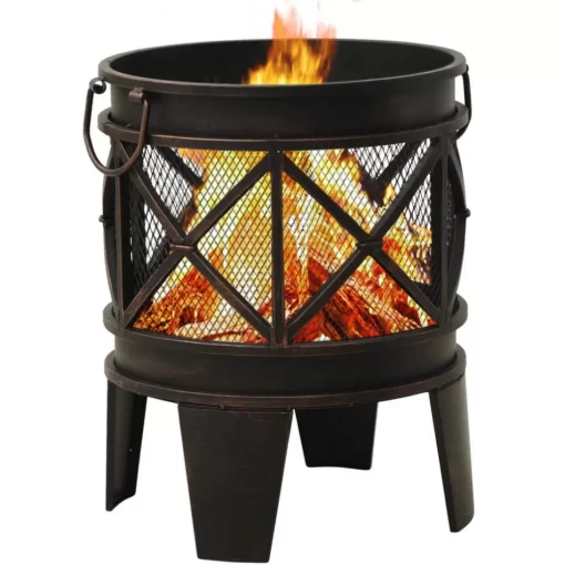 vidaXL Fireplaces* Rustic Fire Pit With Poker Φ16.5"21.3" Steell