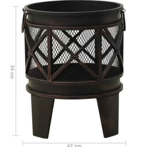 vidaXL Fireplaces* Rustic Fire Pit With Poker Φ16.5"21.3" Steell