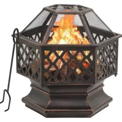 vidaXL Fireplaces* Rustic Fire Pit With Poker 24.4"X21.3"X22" Xxl Steel