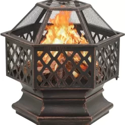 vidaXL Fireplaces* Rustic Fire Pit With Poker 24.4"X21.3"X22" Xxl Steel