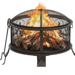 vidaXL Fireplaces* Rustic Fire Pit With Poker 26.6" Xxl Steel