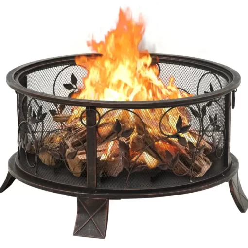 vidaXL Fireplaces* Rustic Fire Pit With Poker 26.6" Xxl Steel