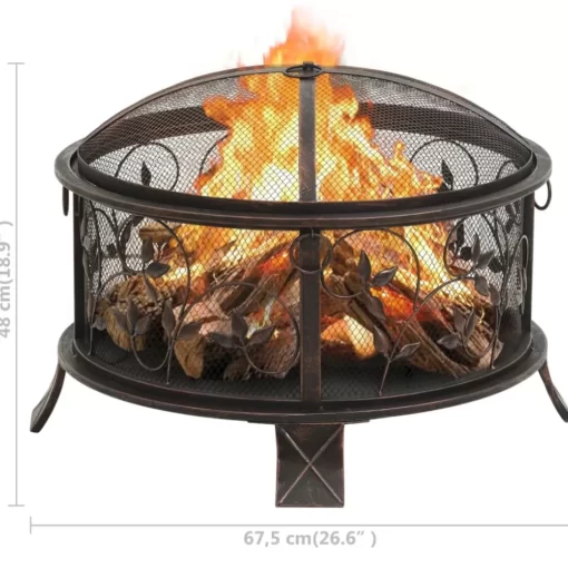 vidaXL Fireplaces* Rustic Fire Pit With Poker 26.6" Xxl Steel