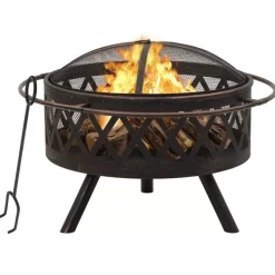 vidaXL Fireplaces* Rustic Fire Pit With Poker 29.9" Xxl Steel