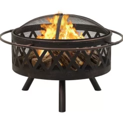 vidaXL Fireplaces* Rustic Fire Pit With Poker 29.9" Xxl Steel