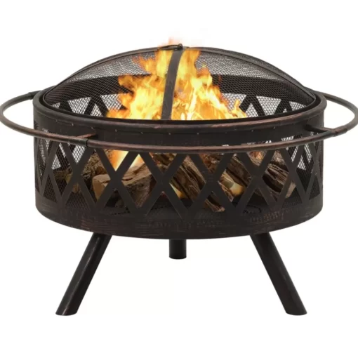 vidaXL Fireplaces* Rustic Fire Pit With Poker 29.9" Xxl Steel