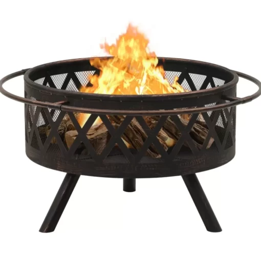 vidaXL Fireplaces* Rustic Fire Pit With Poker 29.9" Xxl Steel