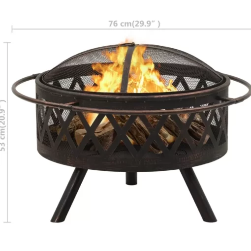 vidaXL Fireplaces* Rustic Fire Pit With Poker 29.9" Xxl Steel