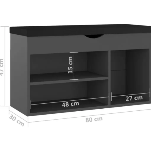 vidaXL Household Supplies* Shoe Bench With Cushion Gray 31.5"X11.8"X18.5" Engineered Wood