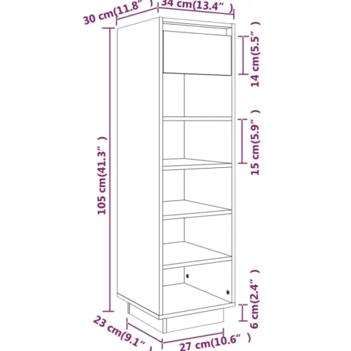 vidaXL Household Supplies* Shoe Cabinet 13.4"X11.8"X41.3" Solid Wood Pine