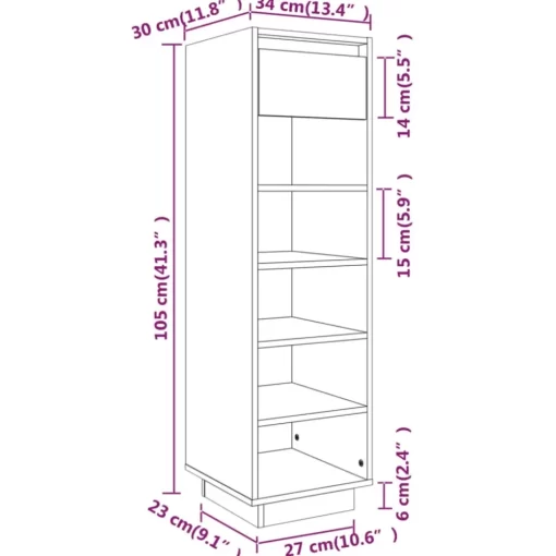 vidaXL Household Supplies* Shoe Cabinet Black 13.4"X11.8"X41.3" Solid Wood Pine