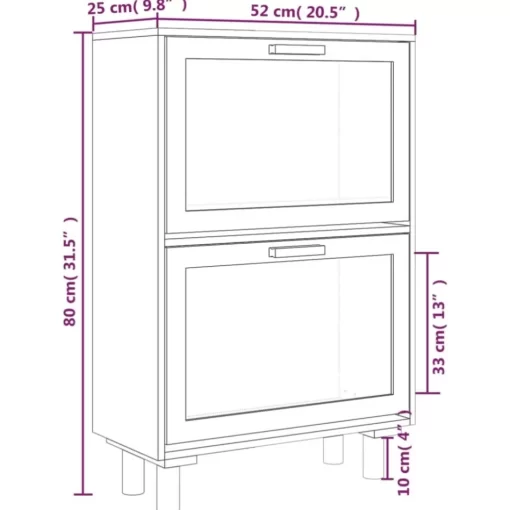 vidaXL Household Supplies* Shoe Cabinet Black 20.5"X9.8"X31.5" Engineered Wood&Natural Rattan