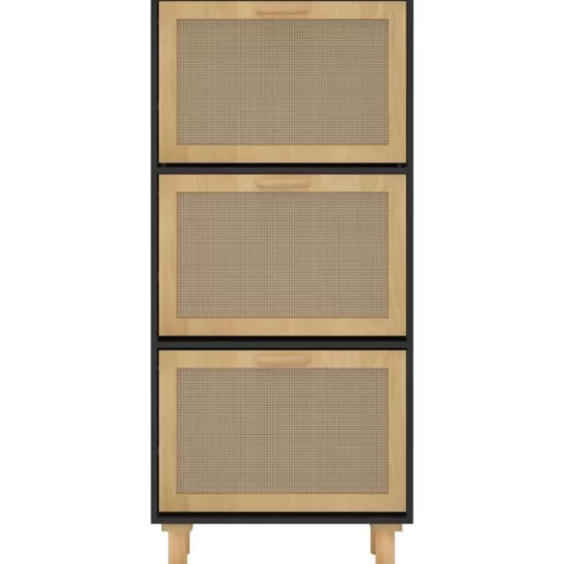 vidaXL Household Supplies* Shoe Cabinet Black 20.5"X9.8"X45.3" Engineered Wood&Natural Rattan