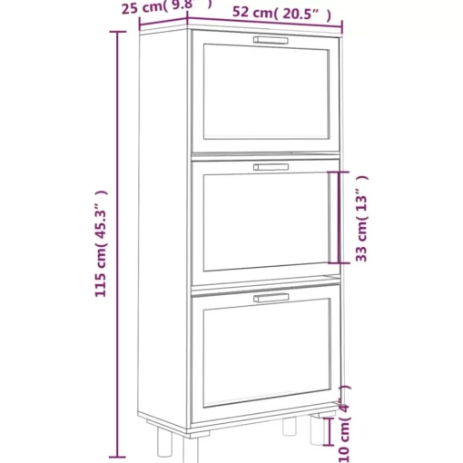 vidaXL Household Supplies* Shoe Cabinet Black 20.5"X9.8"X45.3" Engineered Wood&Natural Rattan