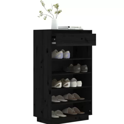 vidaXL Household Supplies* Shoe Cabinet Black 23.6"X13.4"X41.3" Solid Wood Pine