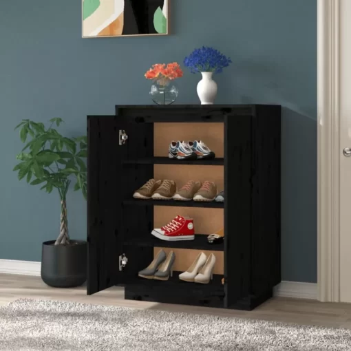 vidaXL Household Supplies* Shoe Cabinet Black 23.6"X13.8"X31.5" Solid Wood Pine