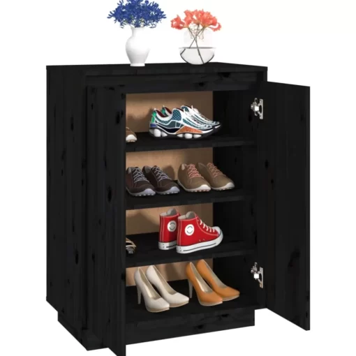 vidaXL Household Supplies* Shoe Cabinet Black 23.6"X13.8"X31.5" Solid Wood Pine