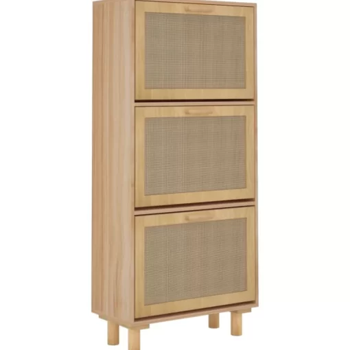 vidaXL Household Supplies* Shoe Cabinet Brown 20.5"X9.8"X45.3" Engineered Wood&Natural Rattan