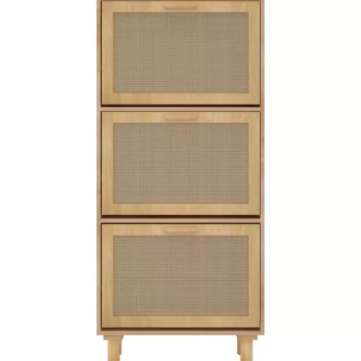 vidaXL Household Supplies* Shoe Cabinet Brown 20.5"X9.8"X45.3" Engineered Wood&Natural Rattan