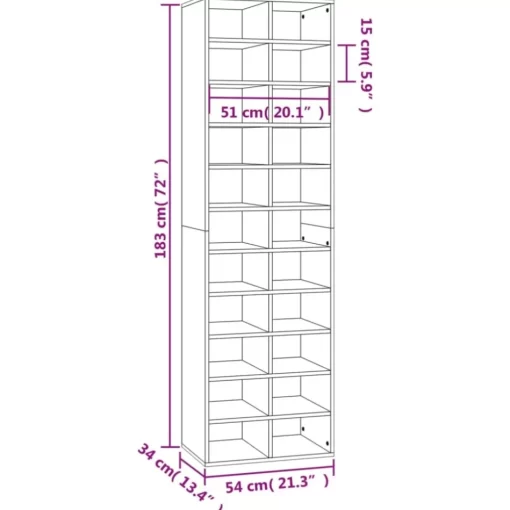 vidaXL Household Supplies* Shoe Cabinet Brown Oak 21.3"X13.4"X72" Engineered Wood