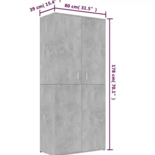 vidaXL Household Supplies* Shoe Cabinet Concrete Gray 31.5"X15.4"X70.1" Engineered Wood