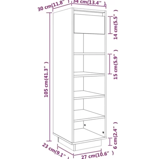 vidaXL Household Supplies* Shoe Cabinet Gray 13.4"X11.8"X41.3" Solid Wood Pine