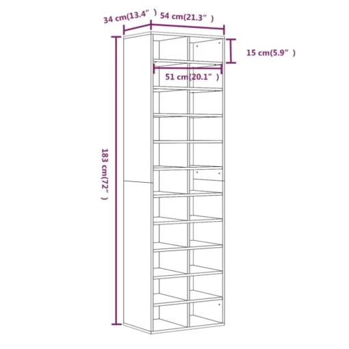 vidaXL Household Supplies* Shoe Cabinet Gray Sonoma 21.3"X13.4"X72" Engineered Wood