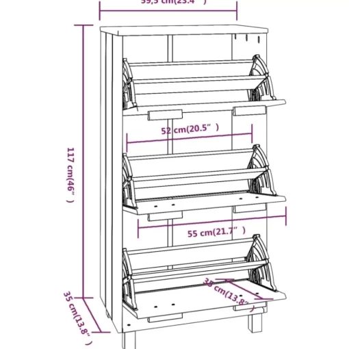 vidaXL Household Supplies* Shoe Cabinet Hamar White 23.4"X13.8"X46.1" Solid Wood Pine