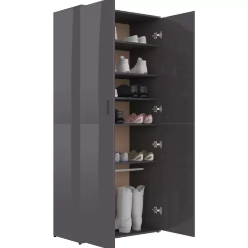 vidaXL Household Supplies* Shoe Cabinet High Gloss Gray 31.5"X15.4"X70.1" Engineered Wood