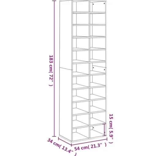 vidaXL Household Supplies* Shoe Cabinet Smoked Oak 21.3"X13.4"X72" Engineered Wood