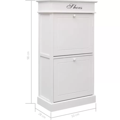 vidaXL Household Supplies* Shoe Cabinet White 19.7"X11"X38.6" Paulownia Wood