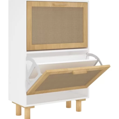 vidaXL Household Supplies* Shoe Cabinet White 20.5"X9.8"X31.5" Engineered Wood&Natural Rattan