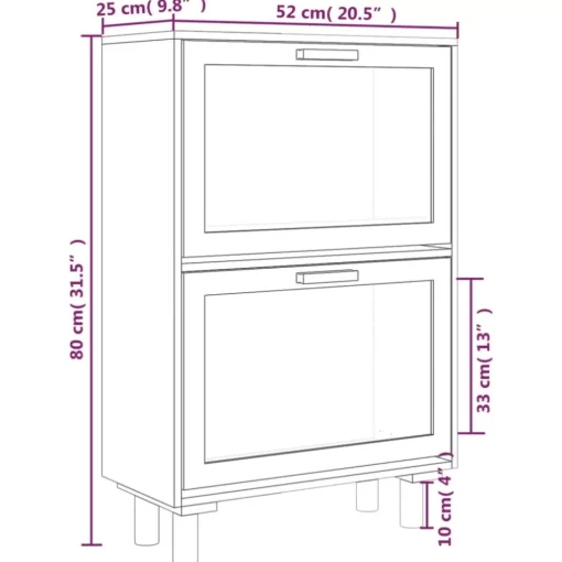 vidaXL Household Supplies* Shoe Cabinet White 20.5"X9.8"X31.5" Engineered Wood&Natural Rattan