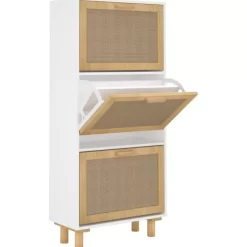 vidaXL Household Supplies* Shoe Cabinet White 20.5"X9.8"X45.3" Engineered Wood&Natural Rattan