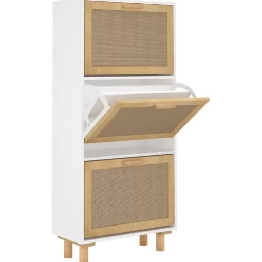 vidaXL Household Supplies* Shoe Cabinet White 20.5"X9.8"X45.3" Engineered Wood&Natural Rattan