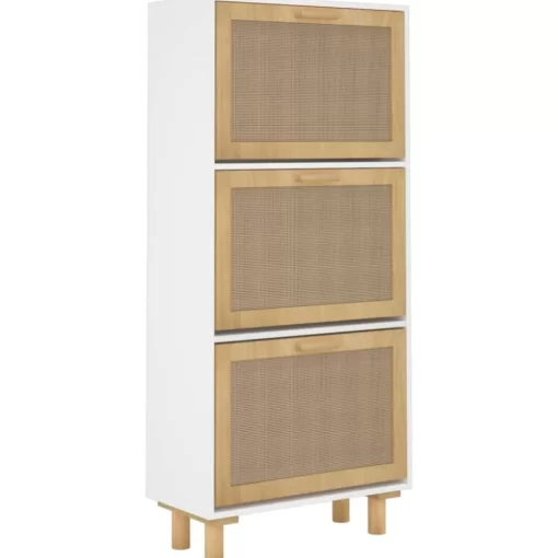 vidaXL Household Supplies* Shoe Cabinet White 20.5"X9.8"X45.3" Engineered Wood&Natural Rattan