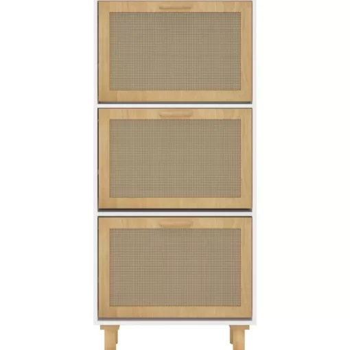 vidaXL Household Supplies* Shoe Cabinet White 20.5"X9.8"X45.3" Engineered Wood&Natural Rattan