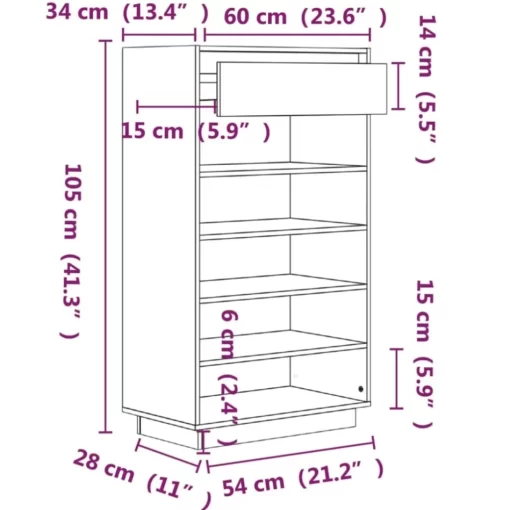 vidaXL Household Supplies* Shoe Cabinet White 23.6"X13.4"X41.3" Solid Wood Pine