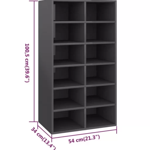 vidaXL Household Supplies* Shoe Rack High Gloss Gray 21.3"X13.4"X39.6" Engineered Wood