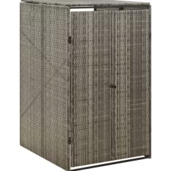 vidaXL Household Supplies* Single Wheelie Bin Shed Gray 27.6"X31.5"X46.1" Poly Rattan